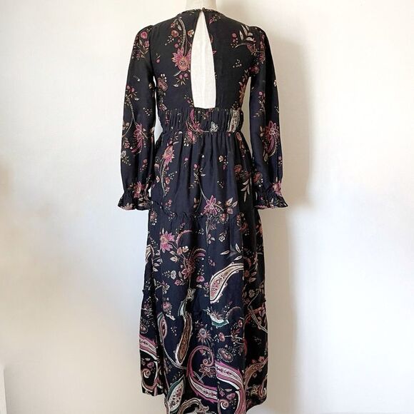 Anthropologie Black Floral Paisley Maxi Dress NWOT size 2 Boho - Picture 6 of 12
